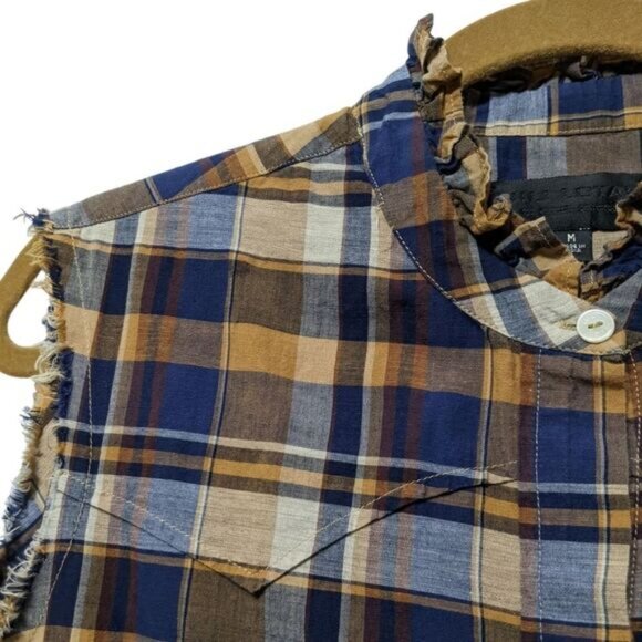 NILI LOTAN Plaid Ruffle Distressed Sleeveless Button Up Shirt M - Picture 4 of 9
